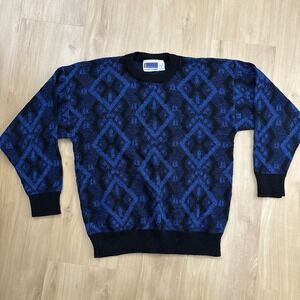 VTG Grandpa Core Sweater Geometric Blue Sweater Graphix Made In USA Cosby Medium
